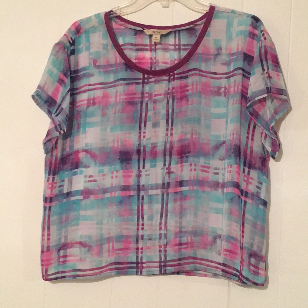 Blue Purple Pink Sheer Top